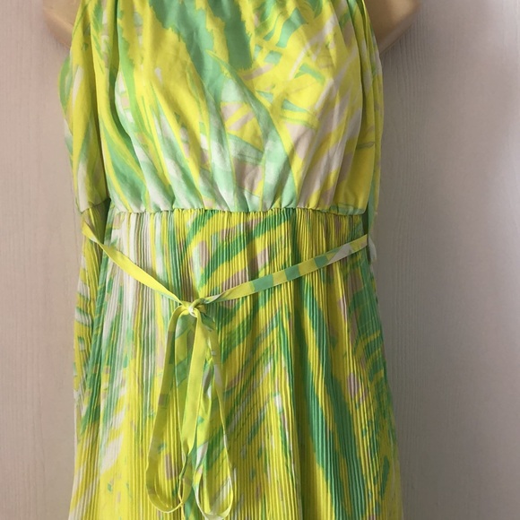 Woman’s lane Bryant green sleeveless spring plus size pleated chiffon neon dress - Picture 6 of 16